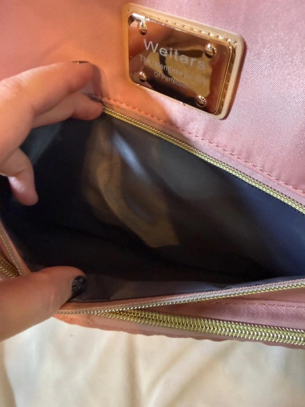 Weitars‎ Pink Quilted Nylon Backpack Multi Compartment Gold Tone Hardware Bag
